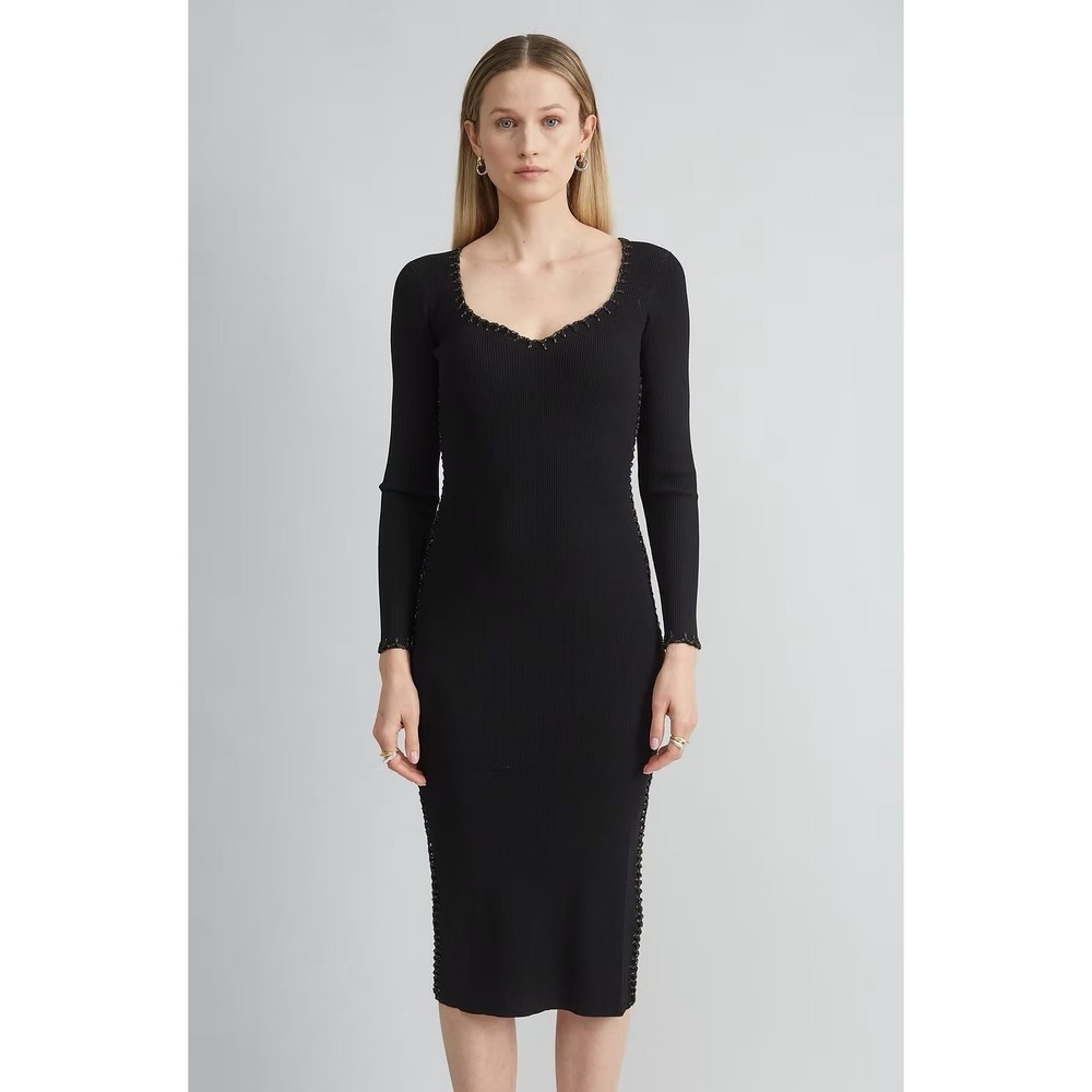 NWT Elie Tahari Rib Knit‎ Dress with Whipstitch Embellishment / MSRP $325 / Med